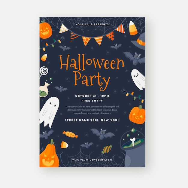 Gratis vector hand getekende platte halloween verticale partij flyer-sjabloon