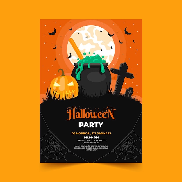 Gratis vector hand getekende platte halloween verticale partij poster sjabloon