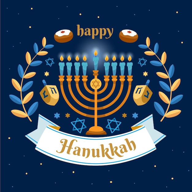 Gratis vector hand getekende platte hanukkah illustratie