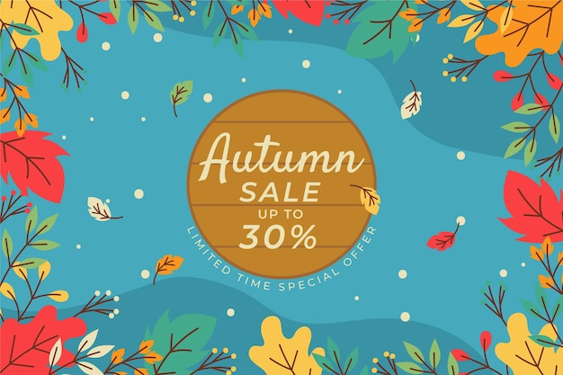 Gratis vector hand getekende platte herfst verkoop achtergrond