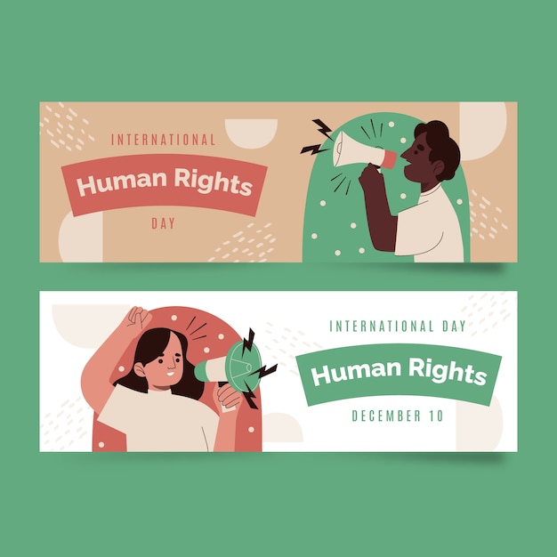 Hand getekende platte internationale mensenrechten dag horizontale banners set