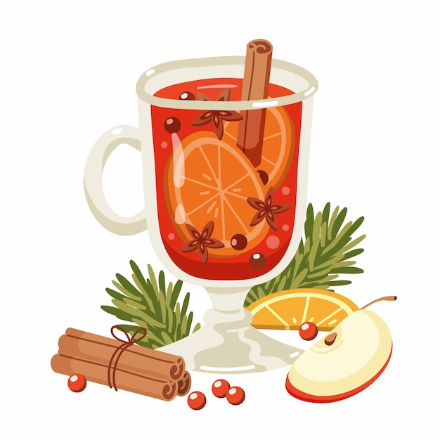 Gratis vector hand getekende platte kerst glühwein illustratie