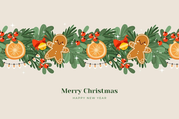 Gratis vector hand getekende platte kerst klatergoud achtergrond