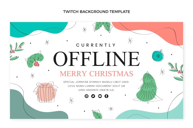 Hand getekende platte kerst twitch achtergrond