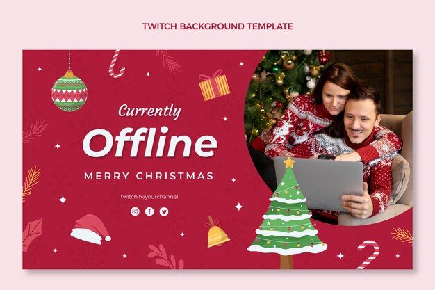 Hand getekende platte kerst twitch achtergrond