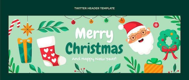 Hand getekende platte kerst twitter header