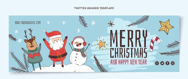 Gratis vector hand getekende platte kerst twitter header