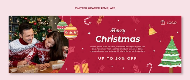 Gratis vector hand getekende platte kerst twitter header