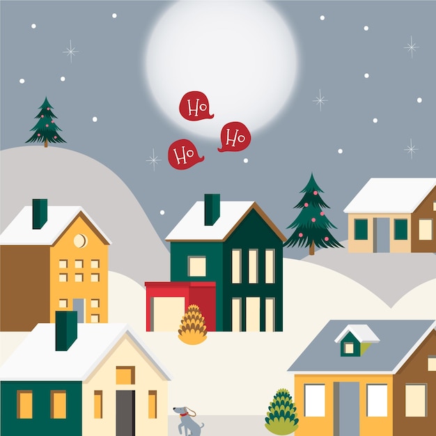 Gratis vector hand getekende platte kerstdorp illustratie