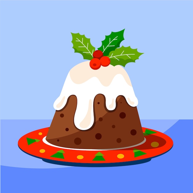 Hand getekende platte kerstpudding illustratie