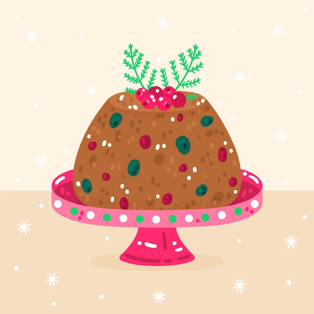 Gratis vector hand getekende platte kerstpudding illustratie