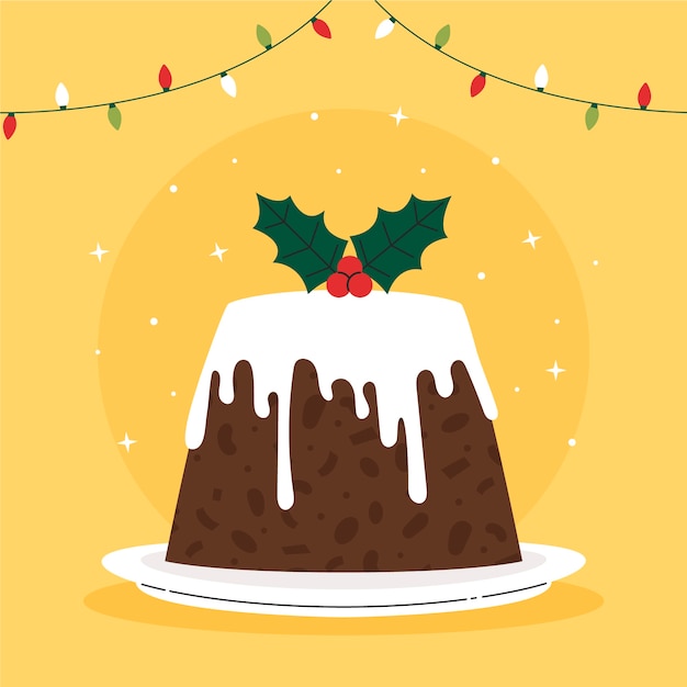 Hand getekende platte kerstpudding illustratie