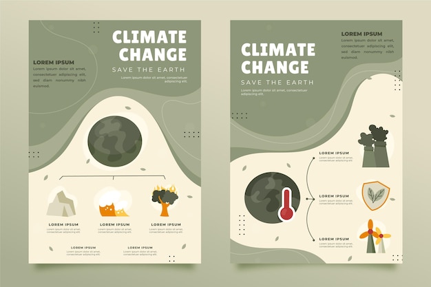 Hand getekende platte klimaatverandering verticale flyers sjabloon