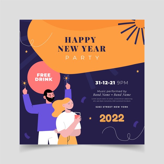 Gratis vector hand getekende platte nieuwjaarsfeest folder sjabloon