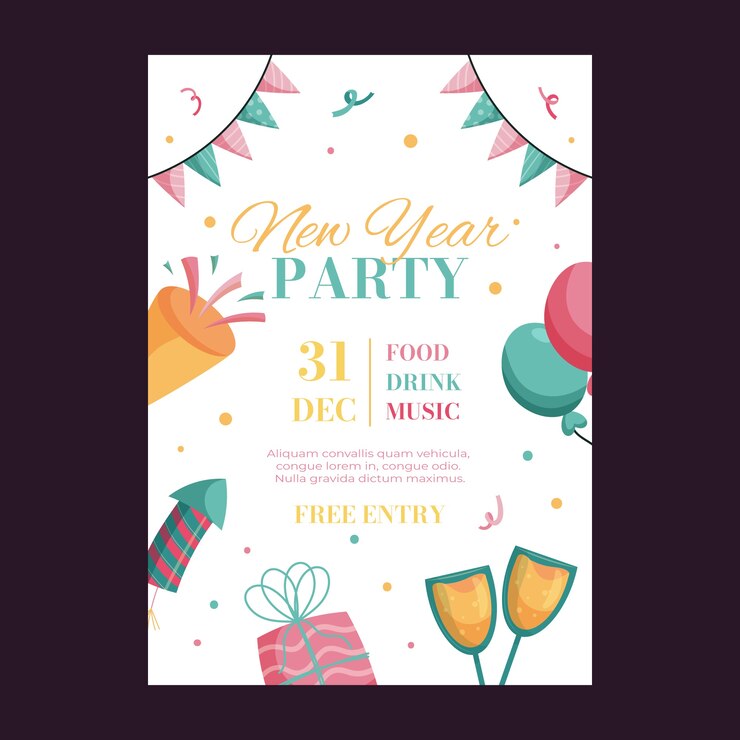 Gratis Vector hand getekende platte nieuwjaarsfeest folder sjabloon