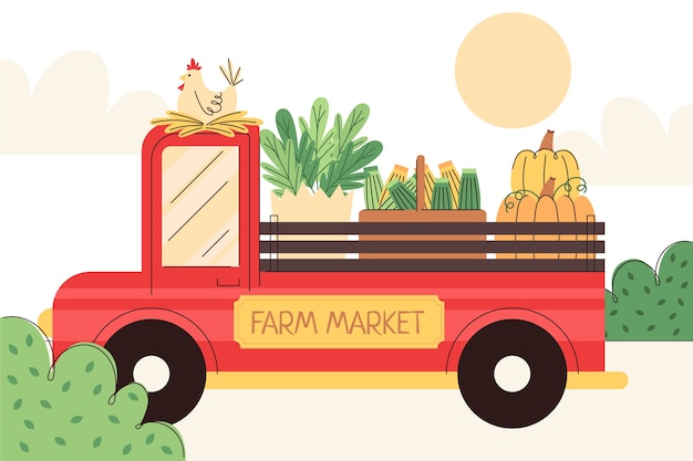 Gratis vector hand getekende platte ontwerp boerenmarkt illustratie