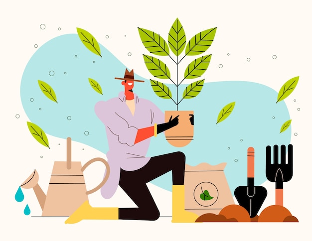 Hand getekende platte ontwerp boom planten illustratie