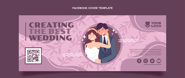 Gratis vector hand getekende platte ontwerp bruiloft planner ontwerpsjabloon