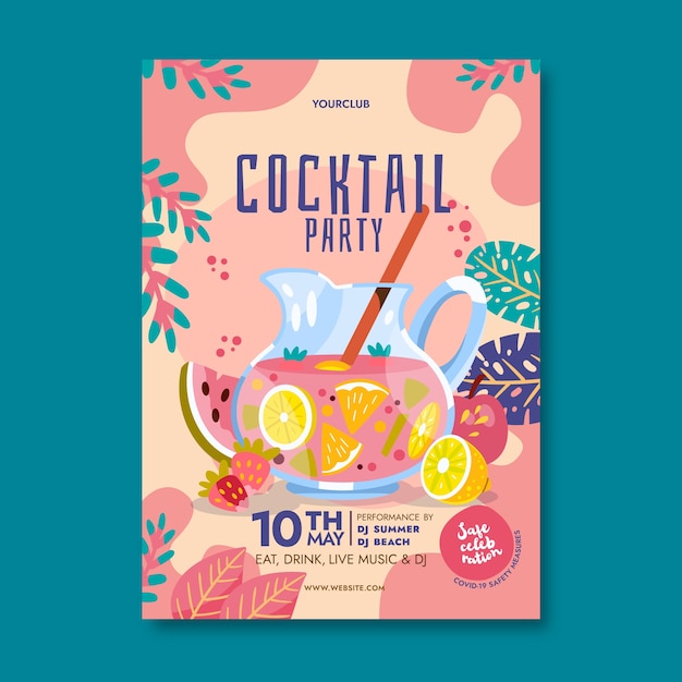 Gratis vector hand getekende platte ontwerp cocktail folder sjabloon