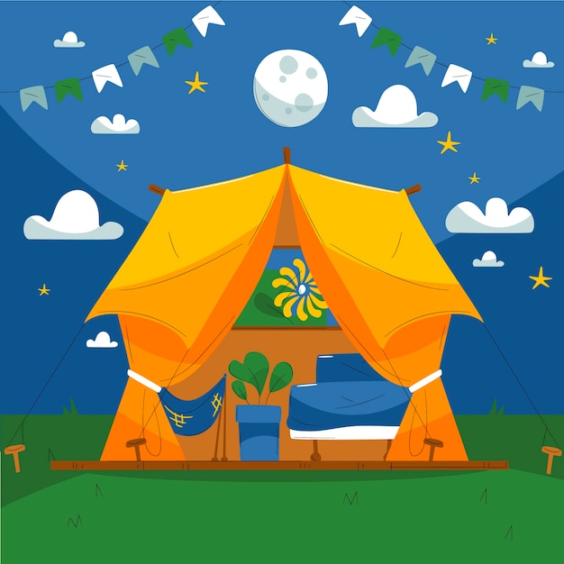 Gratis vector hand getekende platte ontwerp glamping illustratie