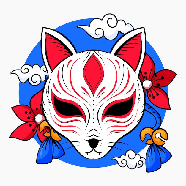 Hand getekende platte ontwerp kitsune illustratie