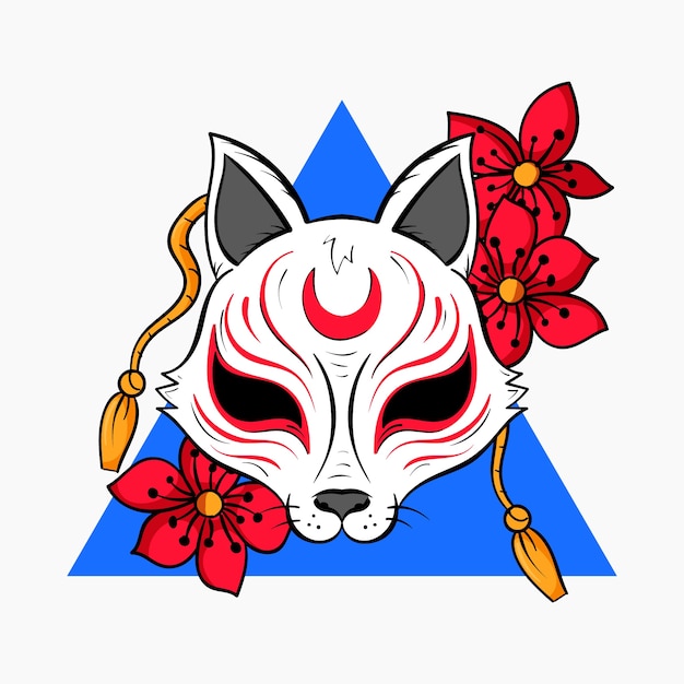 Hand getekende platte ontwerp kitsune illustratie