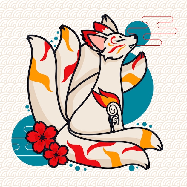 Gratis vector hand getekende platte ontwerp kitsune illustratie