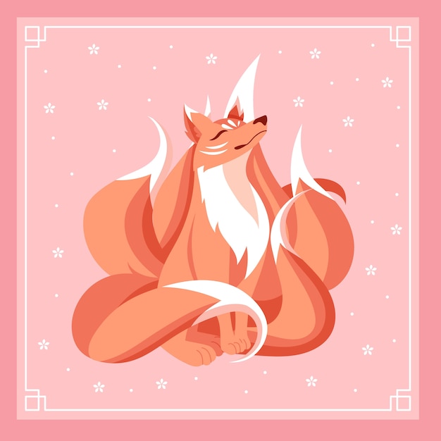 Gratis vector hand getekende platte ontwerp kitsune illustratie