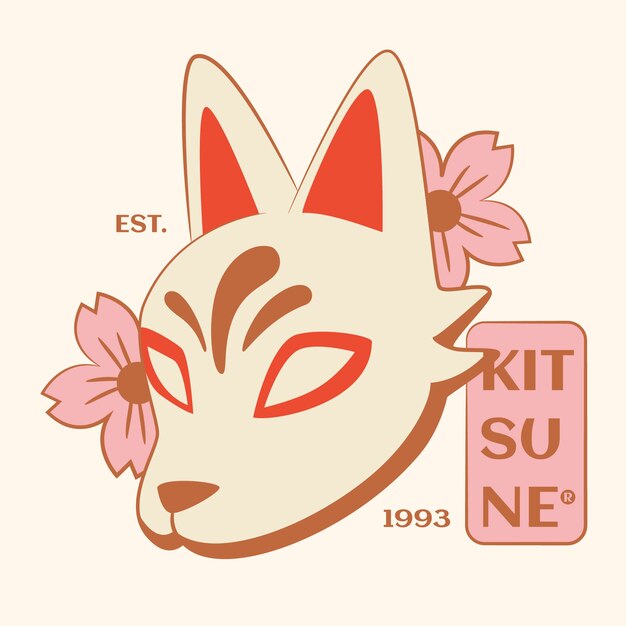 Hand getekende platte ontwerp kitsune illustratie