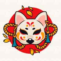 Gratis vector hand getekende platte ontwerp kitsune masker illustratie