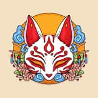 Gratis vector hand getekende platte ontwerp kitsune masker illustratie