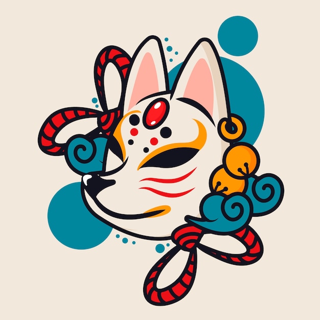 Hand getekende platte ontwerp kitsune masker illustratie