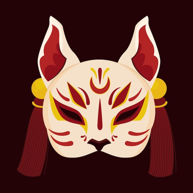 Hand getekende platte ontwerp kitsune masker illustratie