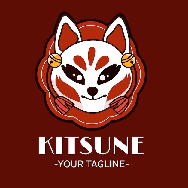 Hand getekende platte ontwerp kitsune masker illustratie