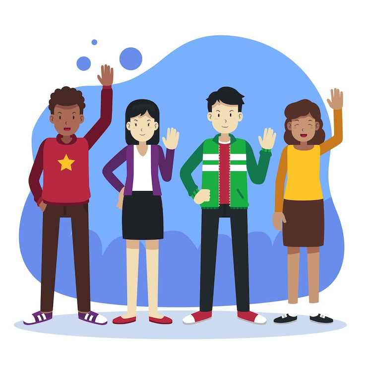 Gratis Vector hand getekende platte ontwerp mensen zwaaien illustratie