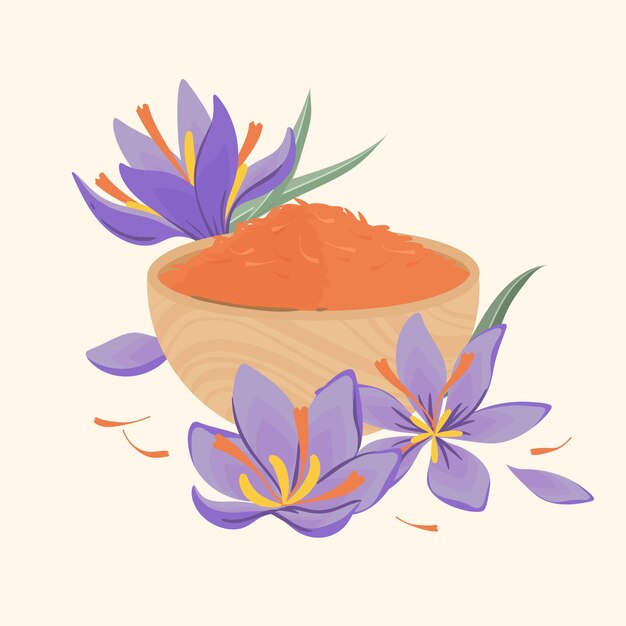Hand getekende platte ontwerp saffraan illustratie