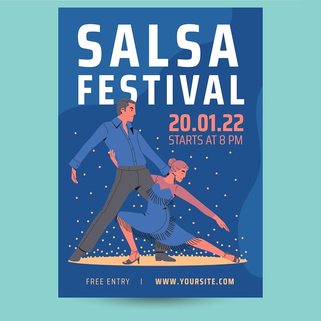 Hand getekende platte ontwerp salsa partij poster