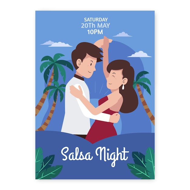 Hand getekende platte ontwerp salsa poster