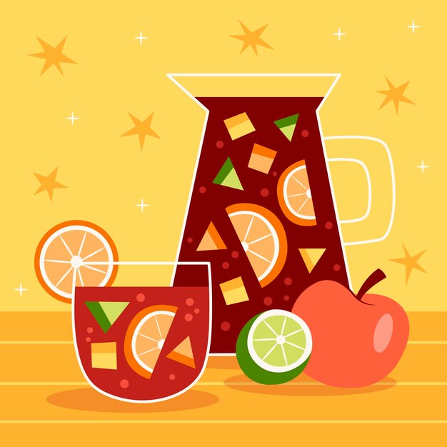 Hand getekende platte ontwerp sangria illustratie