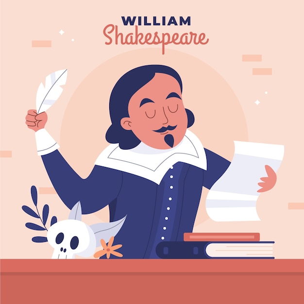 Gratis vector hand getekende platte ontwerp shakespeare illustratie