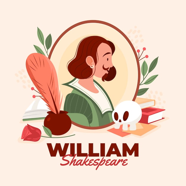 Hand getekende platte ontwerp shakespeare illustratie