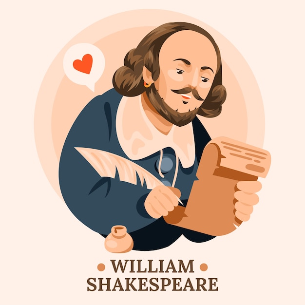 Hand getekende platte ontwerp shakespeare illustratie