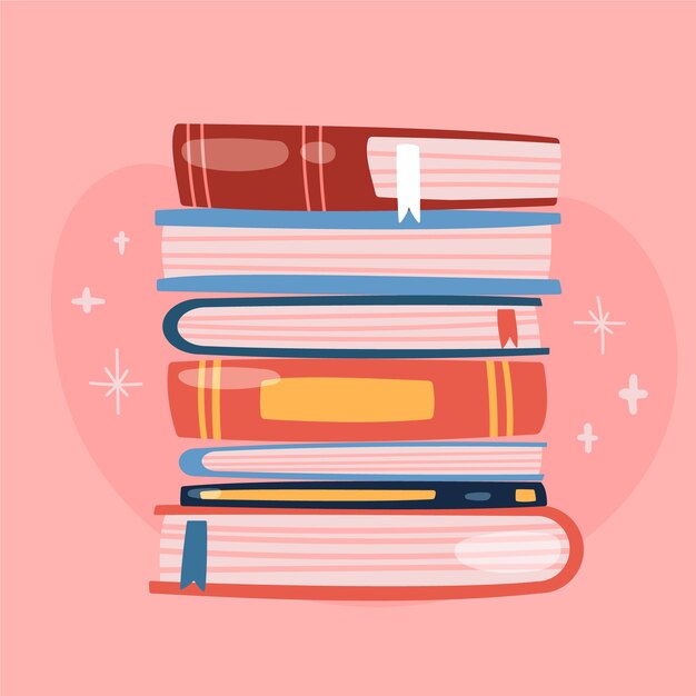 Hand getekende platte ontwerp stapel boeken illustratie