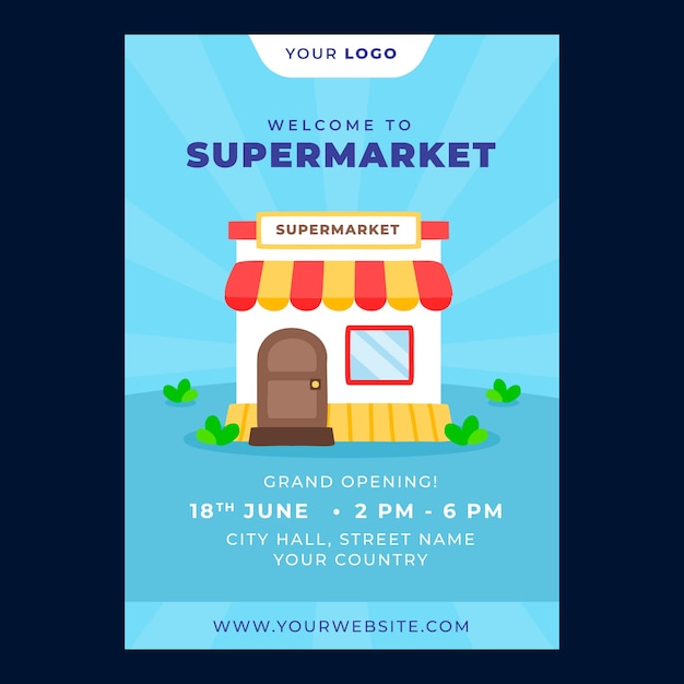 Gratis vector hand getekende platte ontwerp supermarkt poster