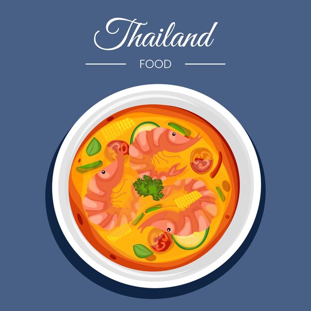 Hand getekende platte ontwerp Thais eten illustratie