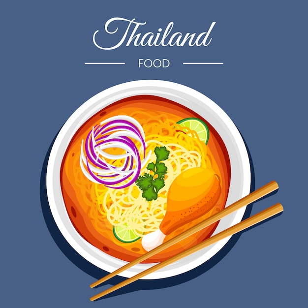 Gratis vector hand getekende platte ontwerp thais eten illustratie