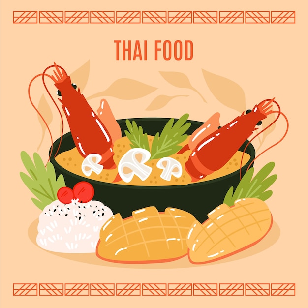 Gratis vector hand getekende platte ontwerp thais eten illustratie