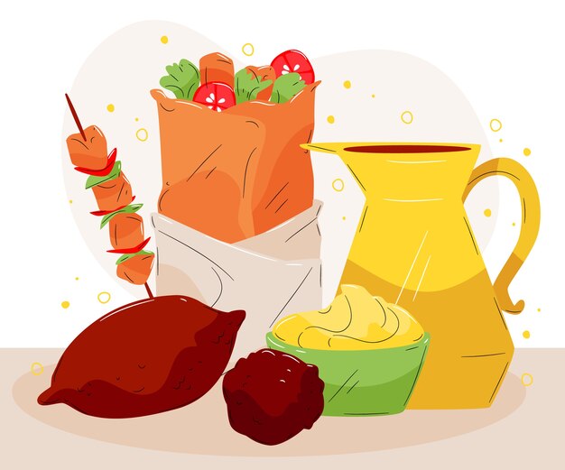 Gratis vector hand getekende platte ontwerp turks eten illustratie