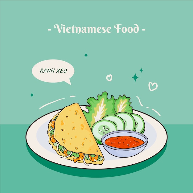 Gratis vector hand getekende platte ontwerp vietnamees eten illustratie