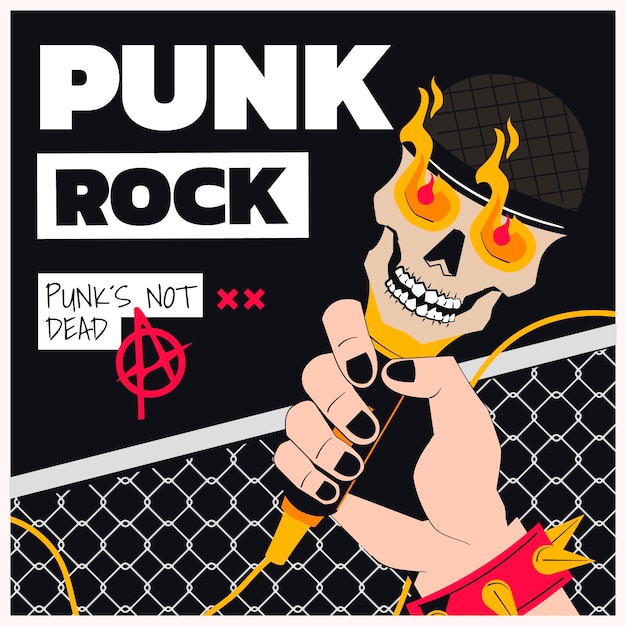 Gratis vector hand getekende platte punk rock illustratie